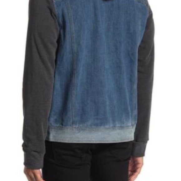 PX Men's Quinn Blue Denim Jacket with Detachable Hoodie Point collar Size Large - Picture 6 of 7